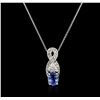 Image 2 : 14KT White Gold 0.99ct Sapphire and Diamond Pendant With Chain