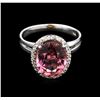 Image 1 : 3.89ct Pink Tourmaline and Diamond Ring - 14KT White Gold
