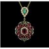 Image 2 : 14KT Yellow Gold 16.54ctw Ruby, Emerald, Sapphire and Diamond Pendant With Chain