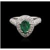 Image 1 : 18KT White Gold 0.98ct Emerald and Diamond Ring