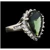 Image 2 : 14KT White Gold 4.23ct Green Tourmaline and Diamond Ring