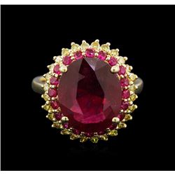 7.44ctw Ruby and Diamond Ring - 14KT Yellow Gold