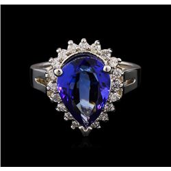 4.10ct Tanzanite and Diamond Ring - 14KT White Gold