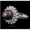 Image 2 : 14KT White Gold Pearl and Diamond Ring