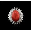 Image 1 : 14KT White Gold 9.27ct Coral and Diamond Ring
