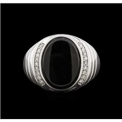 Onyx and Diamond Ring - 14KT White Gold