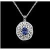 Image 2 : 14KT White Gold 3.57ct Tanzanite and Diamond Pendant With Chain