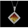 Image 1 : 14KT White Gold 2.45ctw Multicolor Sapphire and Diamond Pendant With Chain