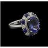 Image 2 : 3.75ct Tanzanite, Sapphire and Diamond Ring - 14KT White Gold