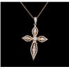 Image 1 : 0.74ctw Diamond Cross Pendant With Chain - 14KT Two-Tone Gold