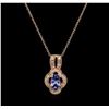 Image 2 : 14KT Rose Gold 0.68ct Sapphire and Diamond Pendant With Chain