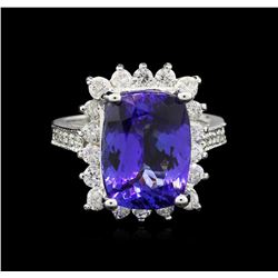 7.63ct Tanzanite and Diamond Ring - 14KT White Gold