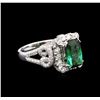 Image 2 : 2.65ct Green Tourmaline and Diamond Ring - 18KT White Gold