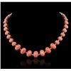 Image 2 : 14KT Rose Gold 77.50ctw Coral and Diamond Necklace