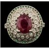 Image 1 : 14KT White Gold 4.02ct Ruby, Emerald and Diamond Ring