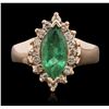Image 1 : 14KT Rose Gold 1.59ct Emerald and Diamond Ring