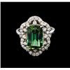 Image 1 : 5.22ct Green Tourmaline and Diamond Ring - 14KT White Gold