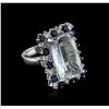 Image 2 : 14KT White Gold 9.36ct Aquamarine, Sapphire and Diamond Ring