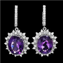 14k Gold 15.00ct Amethyst 2.00ct Diamond Earrings