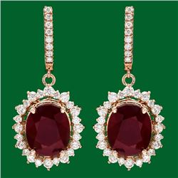 14k Gold 18.88ct Ruby 2.65ct Diamond Earrings