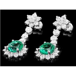 14k Gold 4ct Emerald 3.20ct Diamond Earrings