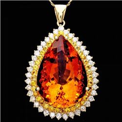 14k Gold 37ct Citrine 1.85ct Diamond Pendant