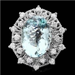 14k Gold 11.00ct Aquamarine 1.60ct Diamond Ring