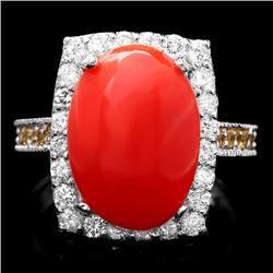 14k White Gold 5.50ct Coral 1.00ct Diamond Ring