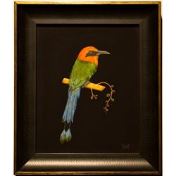 Indian Miniature Contemporary Bird Painting with Gemstones (Handmade)