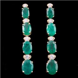 14k Gold 6.00ct Emerald 0.40ct Diamond Earrings