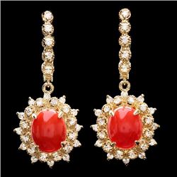 14k Gold 5.20ct Coral 1.50ct Diamond Earrings