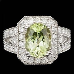 14k White Gold 3.25ct Beryl 1.30ct Diamond Ring