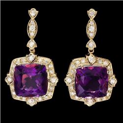 14k Gold 23ct Amethyst 1.6ct Diamond Earrings