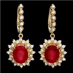14k Gold 10.00ct Ruby 1.60ct Diamond Earrings