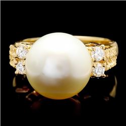 14k Yellow Gold 13mm Pearl 0.60ct Diamond Ring