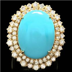 14k Gold 12.00ct Turquoise 2.05ct Diamond Ring