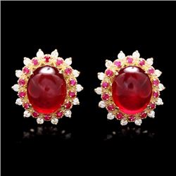 14k Gold 17.65ct Ruby 0.80ct Diamond Earrings