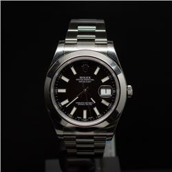 Rolex Stainless Steel Datejust II 41mm Black Dial Men's Wristwatch