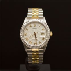 Rolex Two-Tone Datejust 36mm Custom Silver Jubeele Dial with Gold Roman Numerals, Bezel 2.25ct Men's