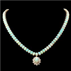 14k Yellow Gold 25ct Opal 1.50ct Diamond Necklace