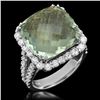 Image 1 : 14K Gold 11.49ct Praseolite Quartz 1.50ct Diamond Ring