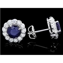 14k Gold 3ct Sapphire 1.15ct Diamond Earrings