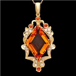 14k Gold 15ct Citrine 0.70ct Diamond Pendant