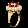 Image 2 : 14k Yellow Gold 7.24ct Ruby 1.56ct Diamond Ring