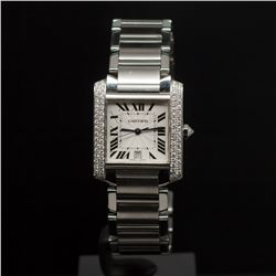 Cartier Large Tank Francaise Stainless Steel Custom 1ct Diamonds Men's Wristwatch