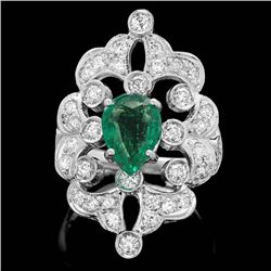 14k White Gold 1.50ct Emerald 1.35ct Diamond Ring