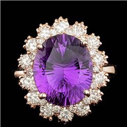 14k Rose Gold 5.50ct Amethyst 1.50ct Diamond Ring