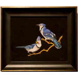 Indian Miniature Contemporary Bird Painting with Gemstones (Handmade)