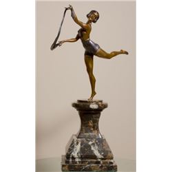 Lady Sculpture Bronze Brass Art Decor on Natural Marble