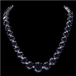 14k Gold 143ct Sapphire 4ct Diamond Necklace